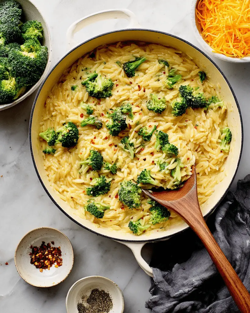 Broccoli Cheddar Orzo Recipe