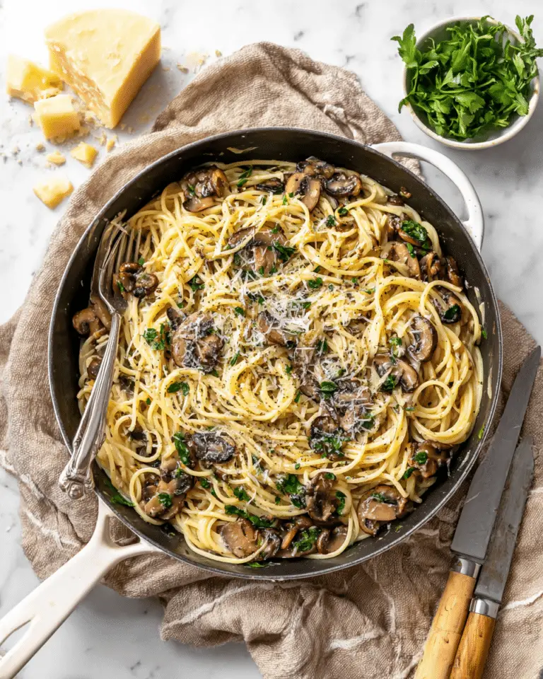 Miso Butter Pasta with Shiitake Mushrooms and Vegan Parmesan Recipe