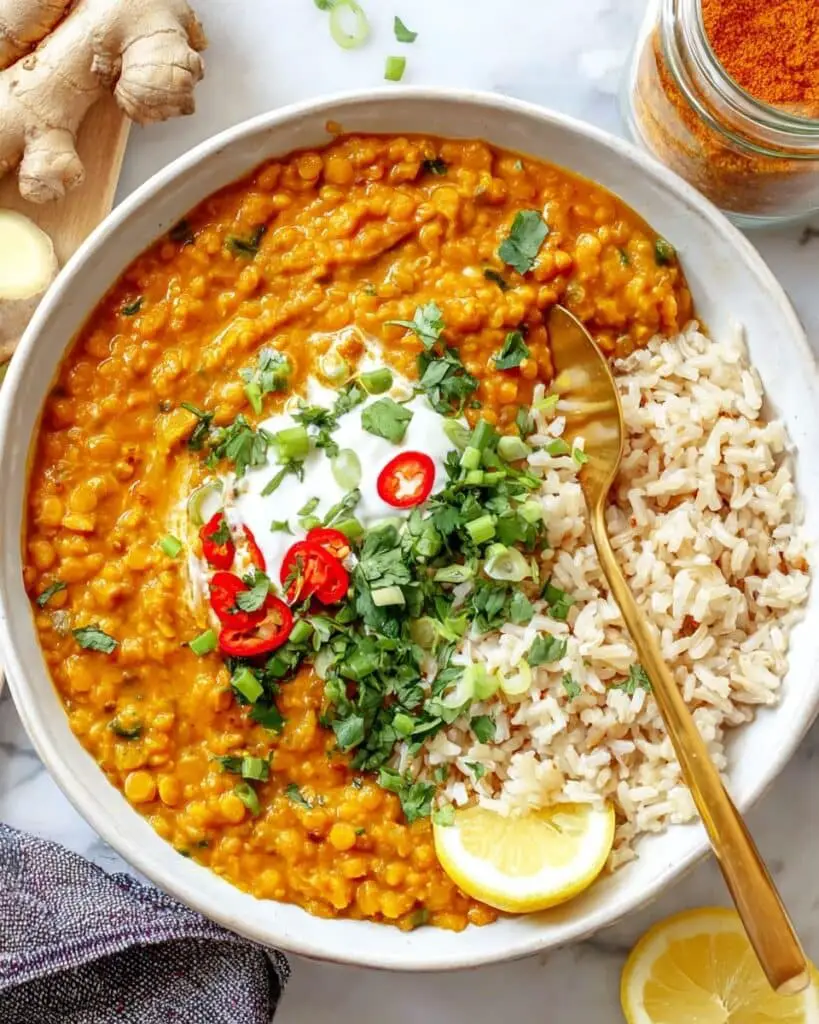 Creamy Red Lentil Curry with Coconut Milk and Spices Recipe