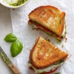Mozzarella, Tomato, and Roasted Red Pepper Panini with Basil Pesto Recipe