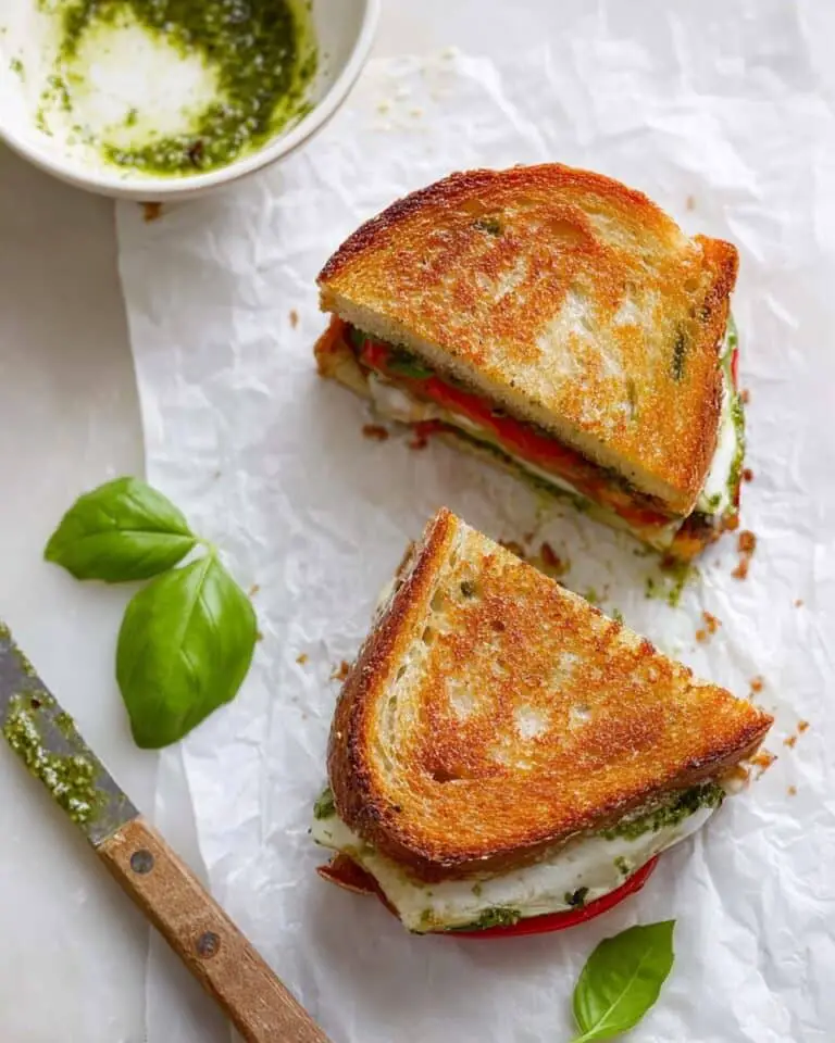 Mozzarella, Tomato, and Roasted Red Pepper Panini with Basil Pesto Recipe