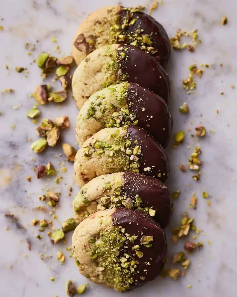 Pistachio Shortbread Cookies with Dark Chocolate and Nut Topping Recipe