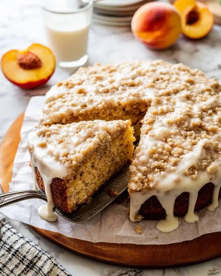 Peach Ricotta Cake with Brown Butter Streusel and Honey Glaze Recipe