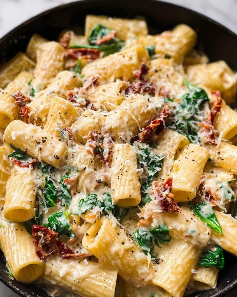 Sun-Dried Tomato Pasta with Creamy Parmesan and Spinach Recipe