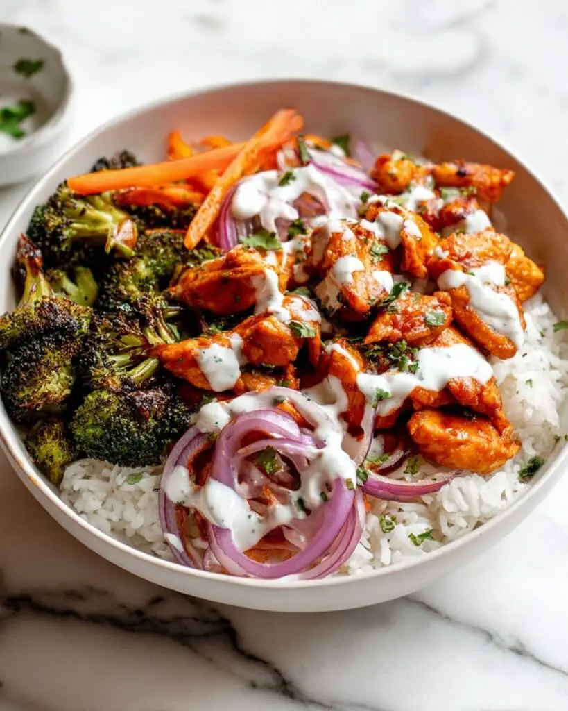 Buffalo Chicken Rice Bowls with Roasted Broccoli Recipe