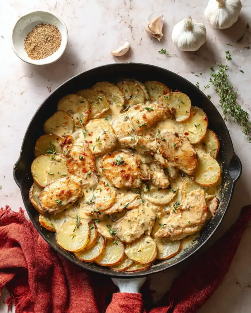 One Pan Creamy Garlic Herb Chicken & Potatoes Recipe