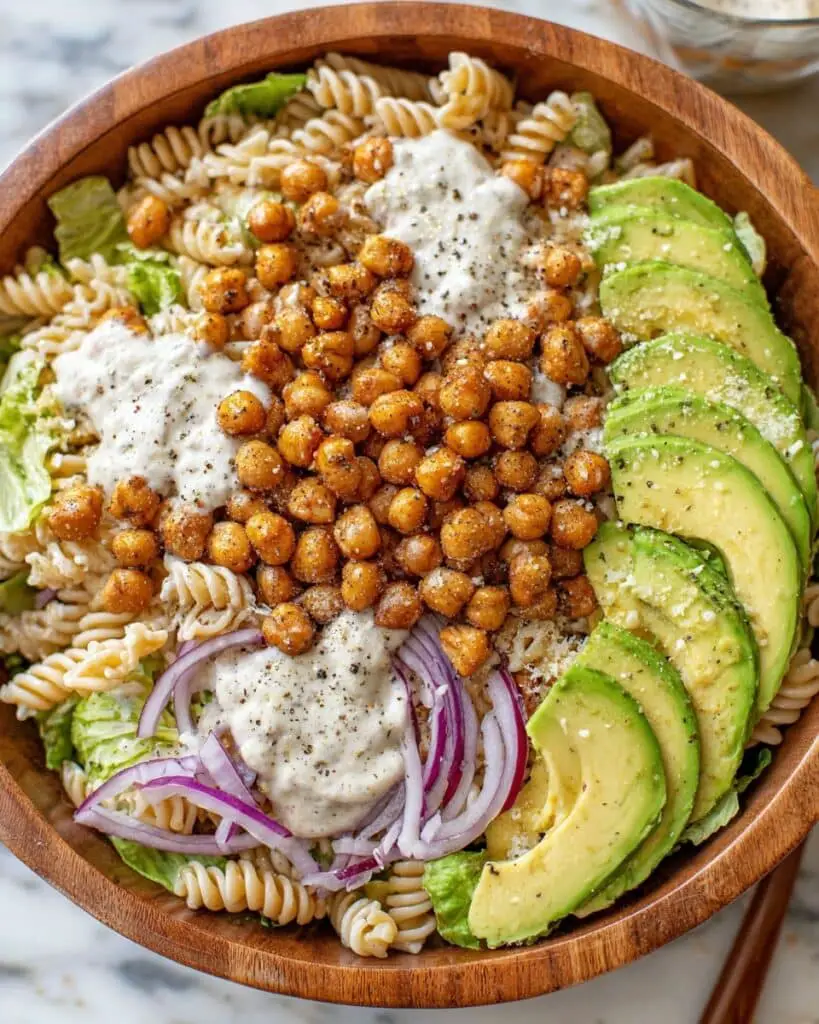 Cajun Caesar Pasta Salad with Roasted Chickpeas and Avocado Recipe