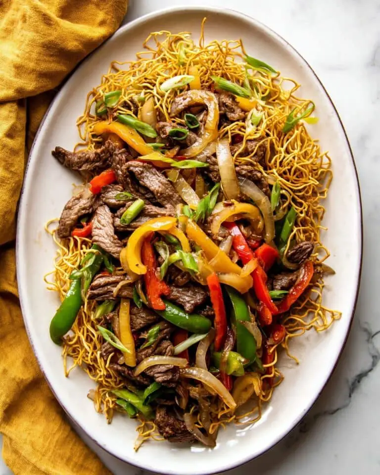 Cantonese Beef Chow Mein with Crispy Sweet Potato Noodles (Paleo, Whole30) Recipe