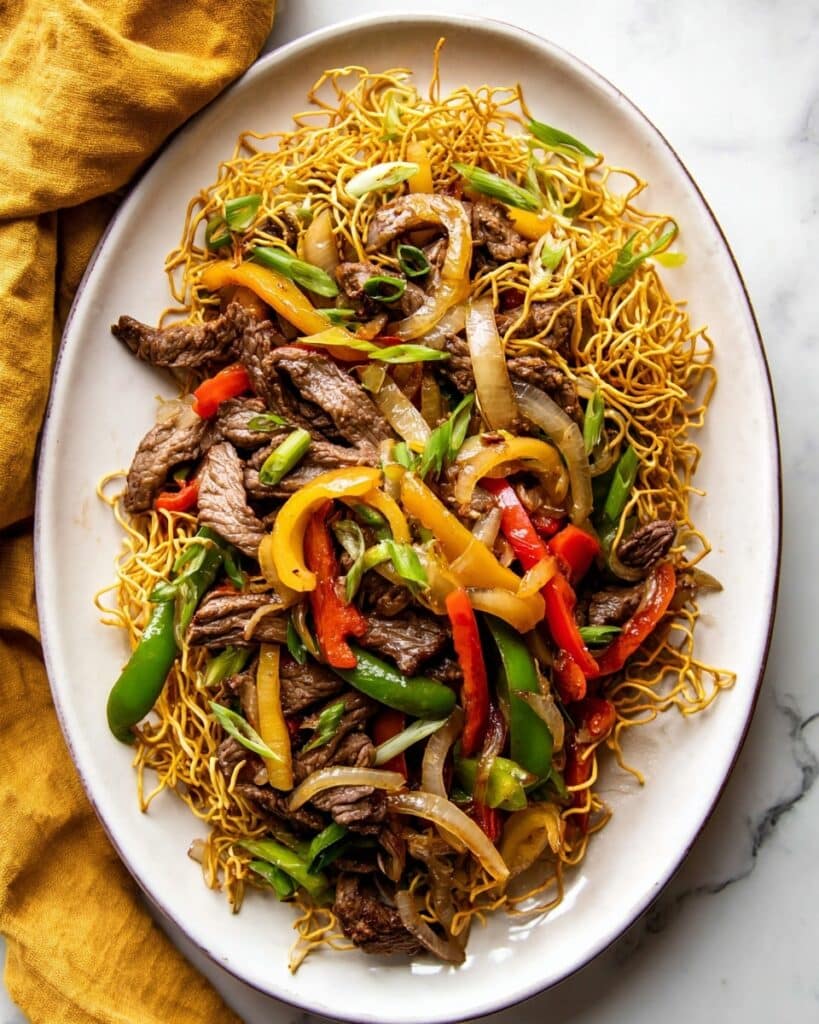 Cantonese Beef Chow Mein with Crispy Sweet Potato Noodles (Paleo, Whole30) Recipe
