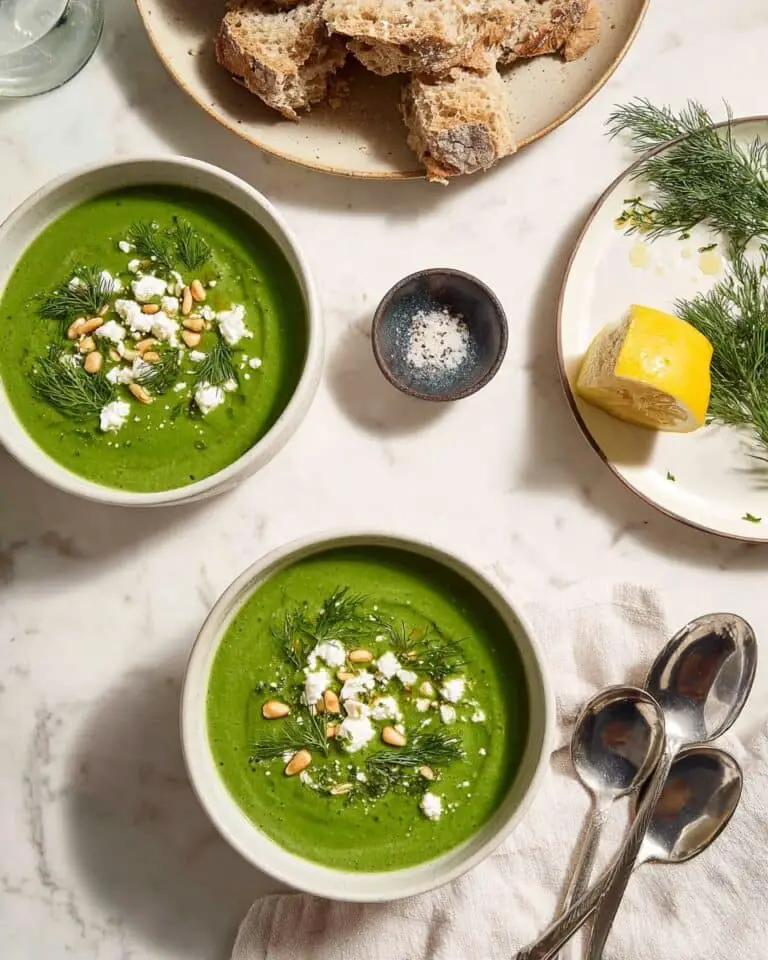 Spinach Soup with Feta, Dill, and Roasted Cauliflower Recipe