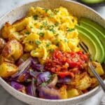 Morning Breakfast Bowl with Roasted Potatoes, Eggs, and Cheese Recipe