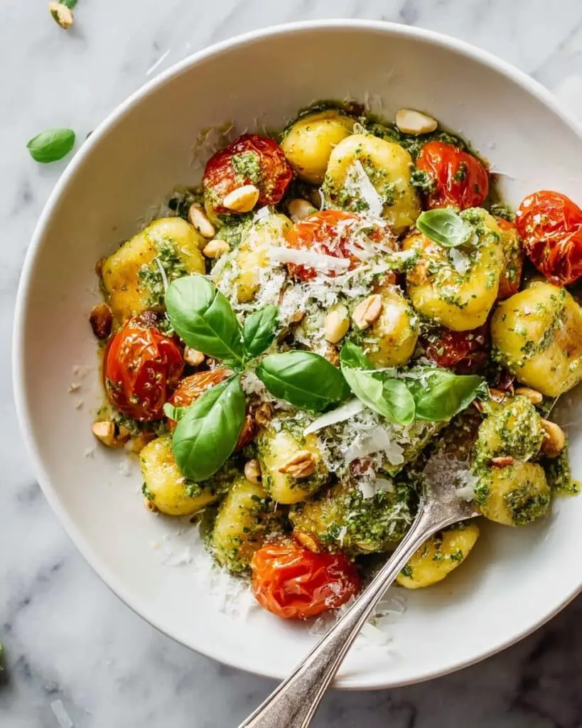 Pesto Gnocchi with Cherry Tomatoes, Basil, and Parmesan Recipe