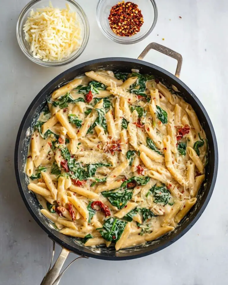 Sun-Dried Tomato Pasta with Spinach and Cream Cheese Recipe