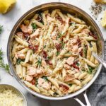 Lemon Herb Salmon Pasta with Sun-Dried Tomatoes and Basil Recipe