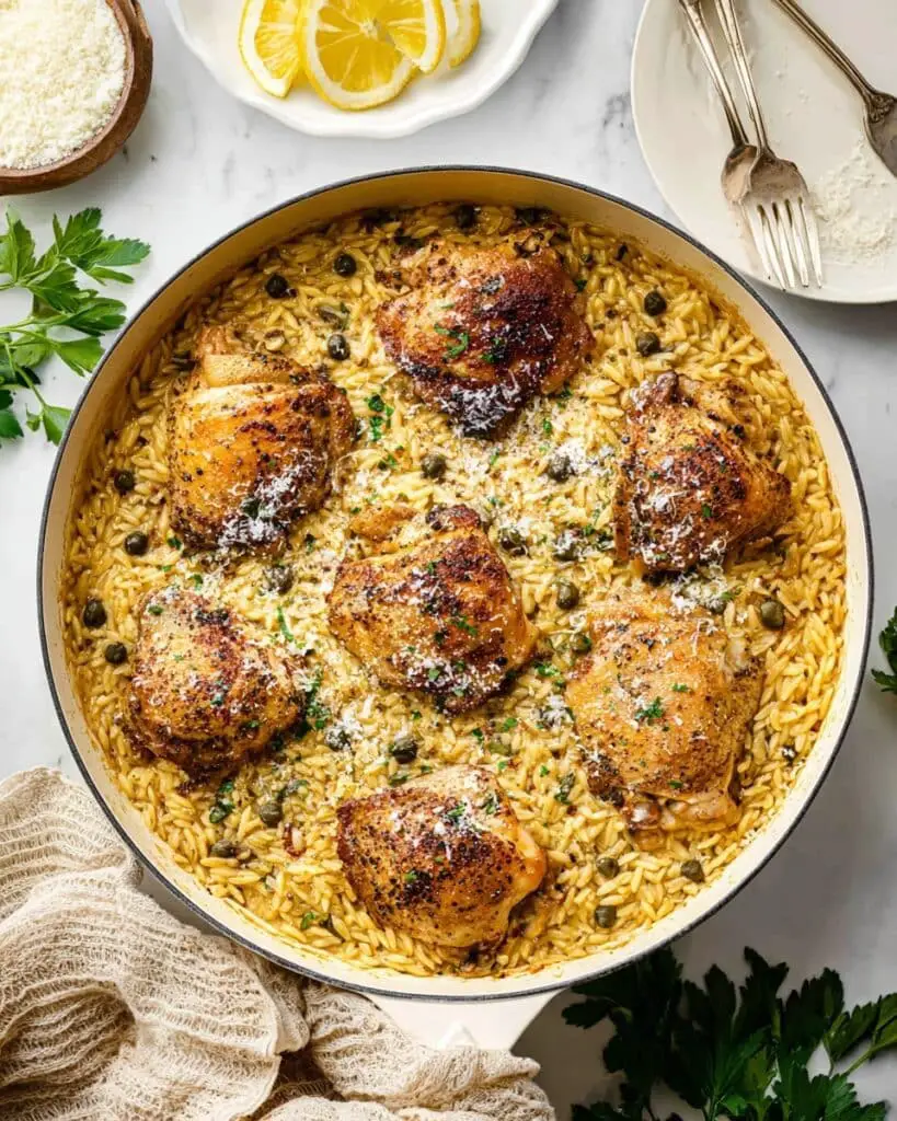 Creamy Lemon Chicken Piccata Skillet with Orzo Recipe