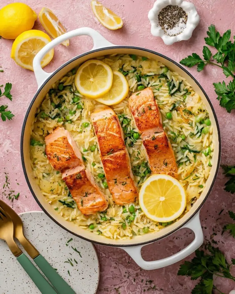 One Pan Salmon & Orzo (Gluten-Free) Recipe