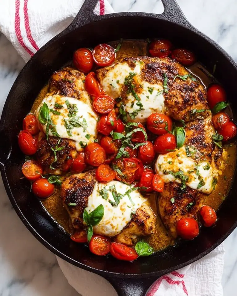 Balsamic Glazed One Pan Chicken with Cherry Tomatoes and Mozzarella Recipe