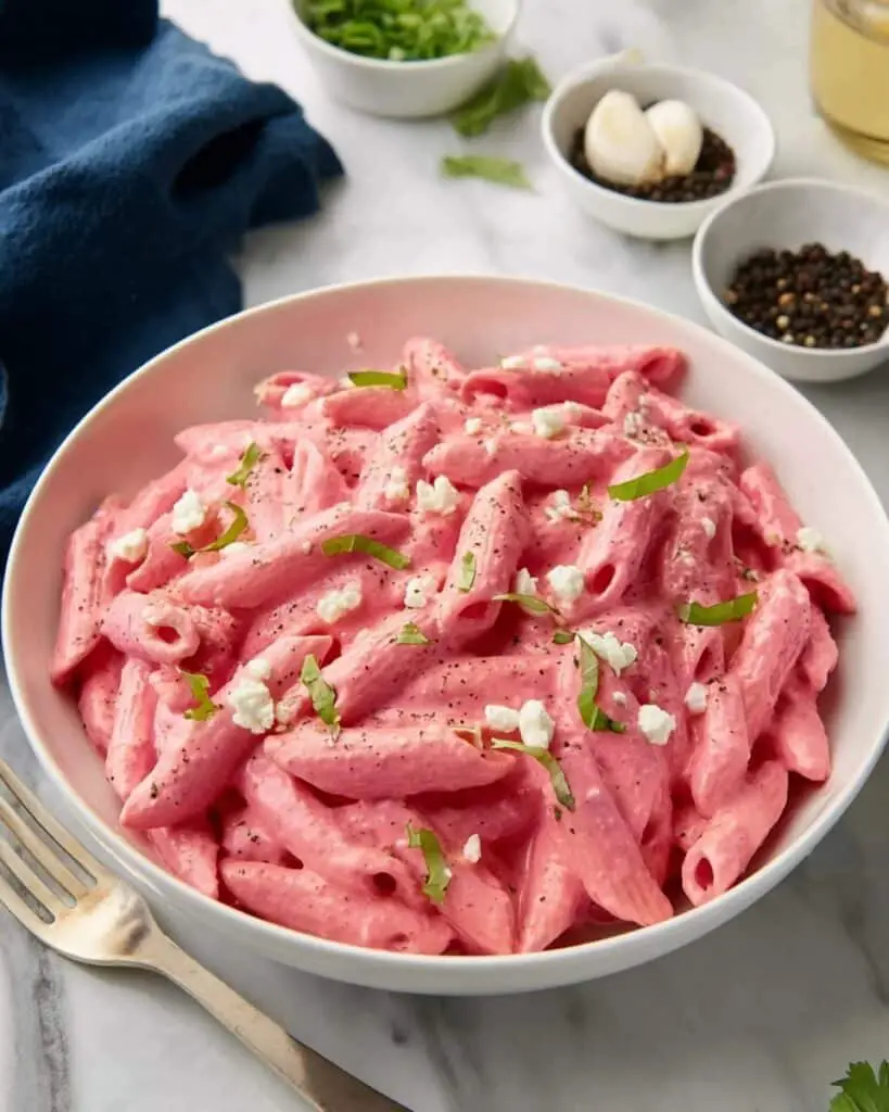 Beetroot Pasta with Feta and Basil Recipe