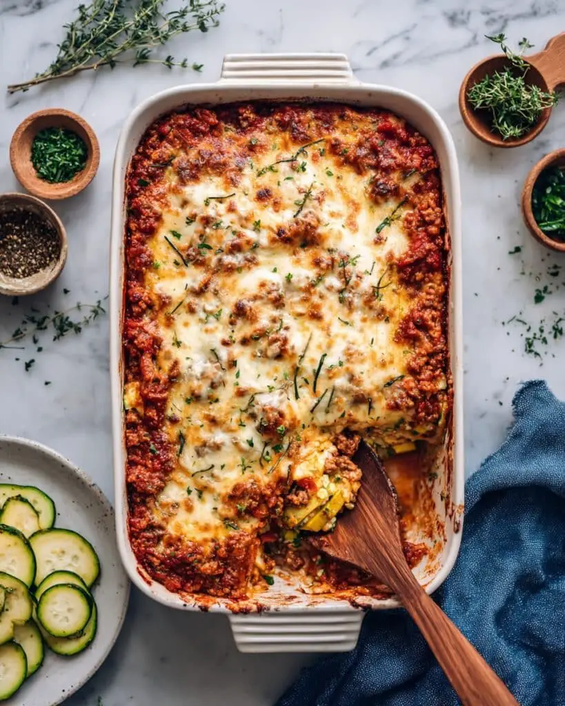 Zucchini Ground Beef Casserole with Quinoa and Mozzarella Recipe