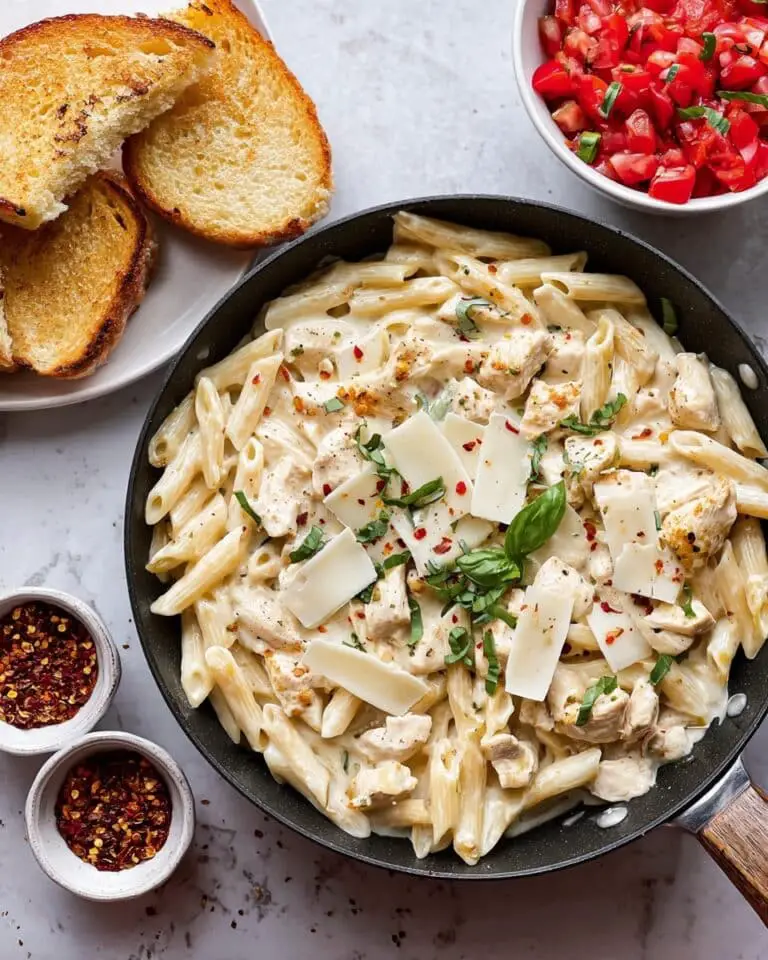 Creamy Chicken Penne Pasta with Bruschetta Topping Recipe