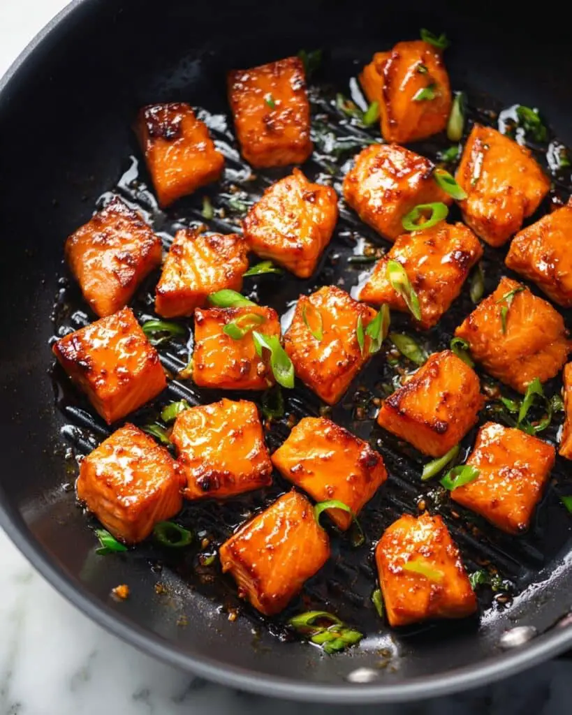 Glazed Honey Garlic Air Fryer Salmon Bites Recipe