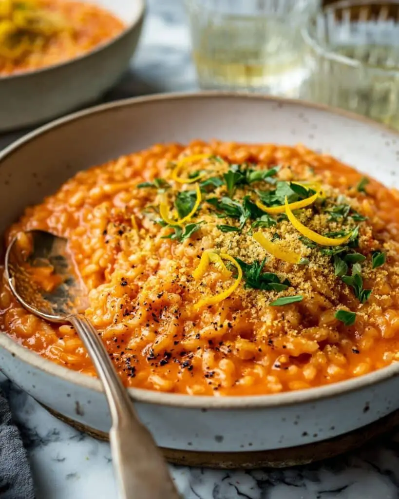 Creamy Tomato Risotto with Crispy Garlic Crumbs Recipe