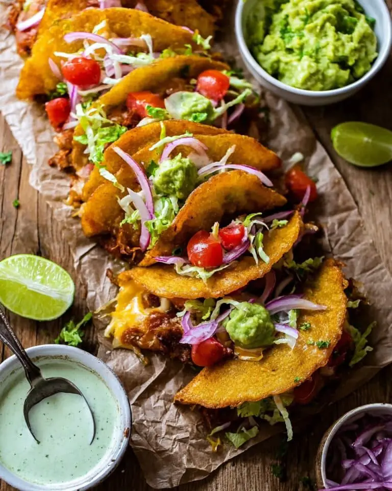 Crispy Chicken Tacos with Jalapeño Ranch and Fresh Toppings Recipe