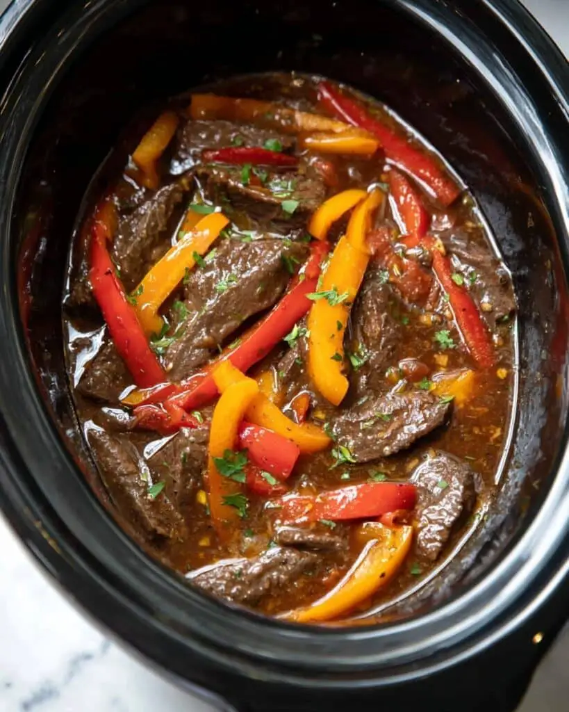 Slow Cooker Pepper Steak with Bell Peppers and Ginger Recipe