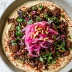 Hummus with Spiced Ground Beef and Lemon Pickled Onions Recipe