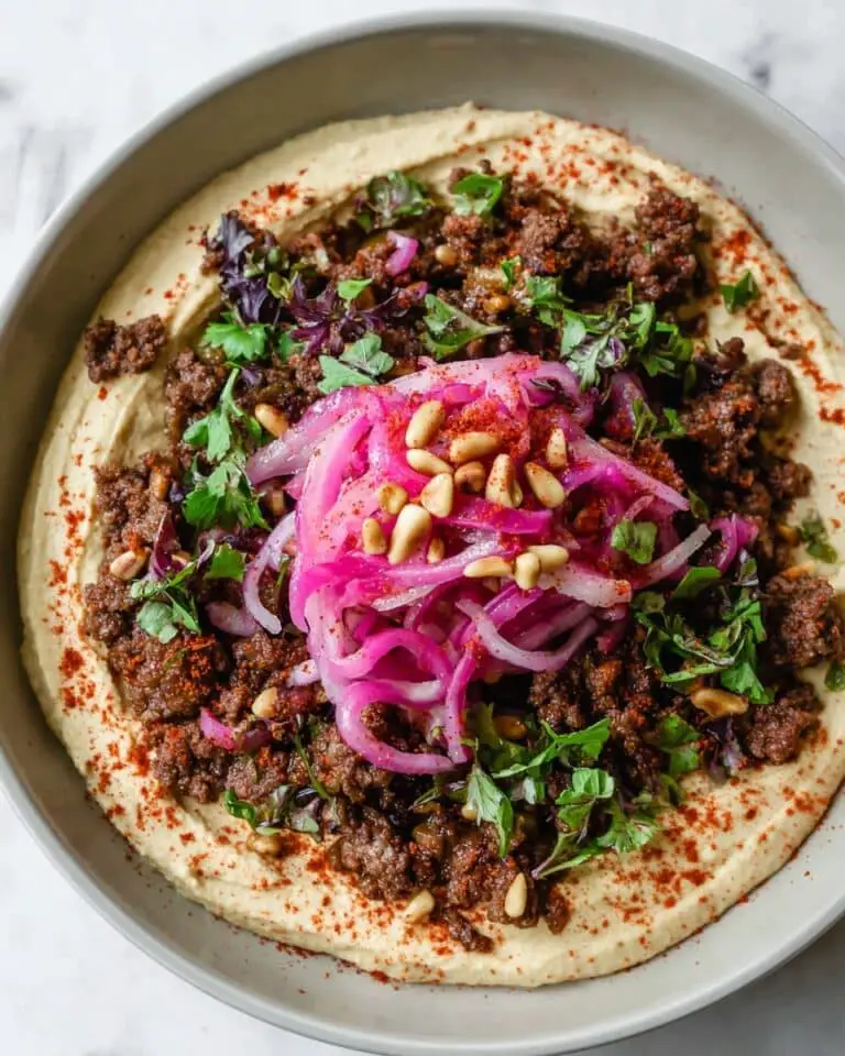 Hummus with Spiced Ground Beef and Lemon Pickled Onions Recipe