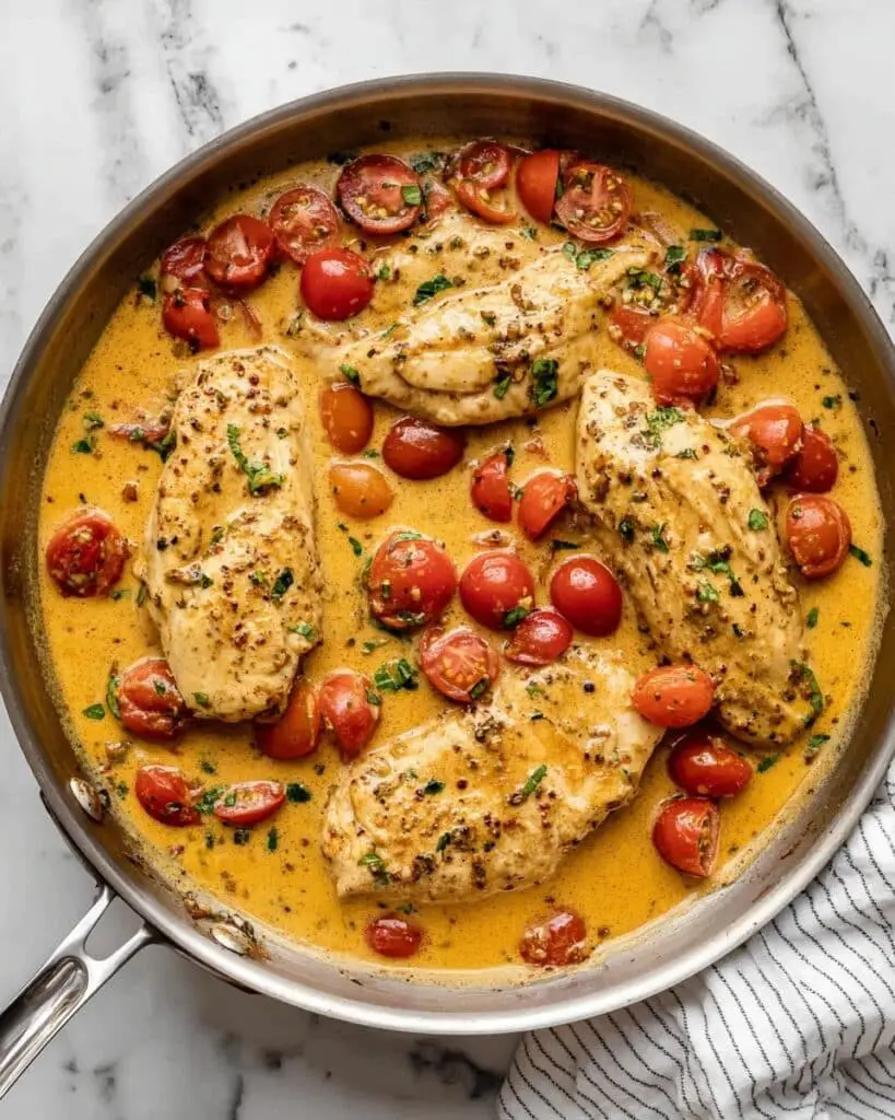 Creamy Pesto Chicken with Cherry Tomatoes Recipe