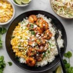 Shrimp Rice Bowl with Mexican Street Corn and Cilantro Lime Rice Recipe